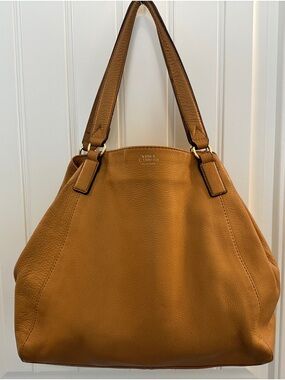 Vince Camuto Leather Tote Bag Cognac Tan Shoulder Purse Large Pebbled